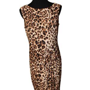 Dress Jones New York Multi Leopard/Cheetah Print, Side Pleated Waist 6 EUC